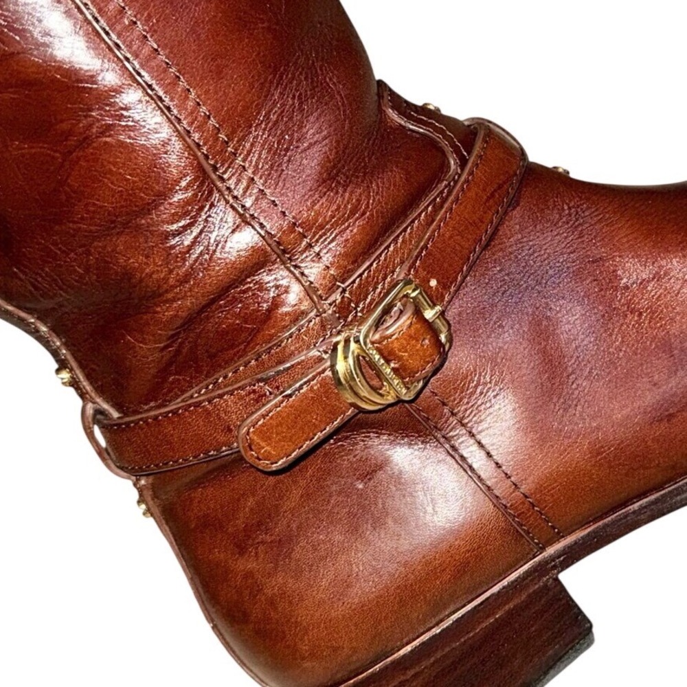 TORY BURCH Brown Leather Tall Riding Equestrian Boots Gold Hardware | Sz 10.5M - Picture 7 of 13